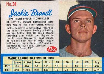 1962 Post Cereal #31 Jackie Brandt Front