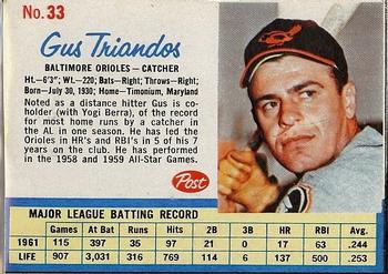 1962 Post Cereal #33 Gus Triandos Front