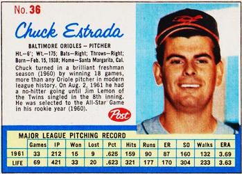 1962 Post Cereal #36 Chuck Estrada Front