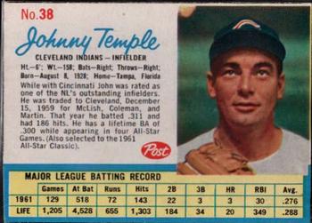 1962 Post Cereal #38 Johnny Temple Front