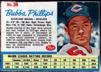 1962 Post Cereal #39 Bubba Phillips Front