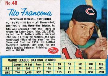1962 Post Cereal #40 Tito Francona Front