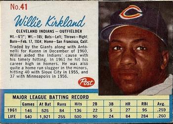 1962 Post Cereal #41 Willie Kirkland Front