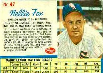 1962 Post Cereal #47 Nellie Fox Front