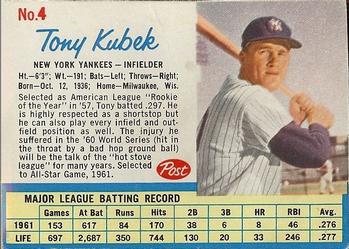 1962 Post Cereal #4 Tony Kubek Front