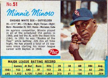 1962 Post Cereal #51 Minnie Minoso Front