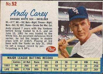 1962 Post Cereal #52 Andy Carey Front