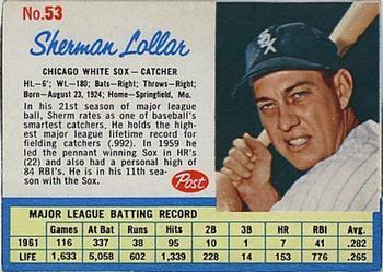 1962 Post Cereal #53 Sherm Lollar Front