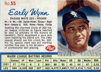 1962 Post Cereal #55 Early Wynn Front