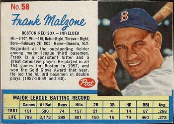 1962 Post Cereal #58 Frank Malzone Front