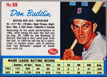 1962 Post Cereal #59 Don Buddin Front