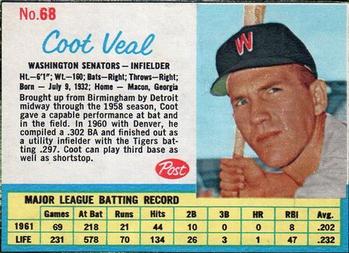 1962 Post Cereal #68 Coot Veal Front
