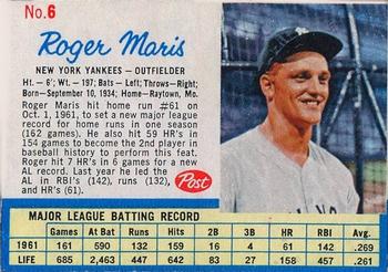 1962 Post Cereal #6a Roger Maris Front