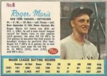 1962 Post Cereal #6b Roger Maris Front