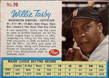 1962 Post Cereal #70 Willie Tasby Front
