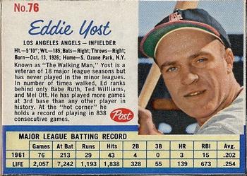1962 Post Cereal #76 Eddie Yost Front