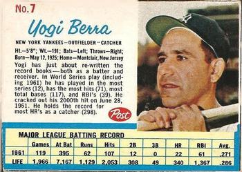 1962 Post Cereal #7 Yogi Berra Front