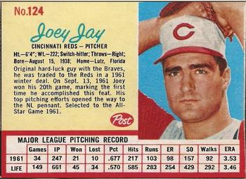 1962 Post Cereal #124 Joey Jay Front