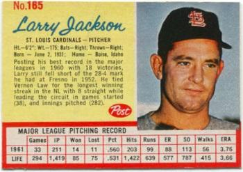 1962 Post Cereal #165 Larry Jackson Front