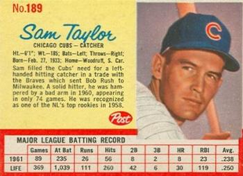 1962 Post Cereal #189 Sammy Taylor Front