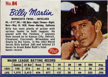 1962 Post Cereal #84 Billy Martin Front