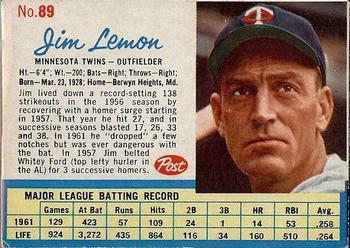 1962 Post Cereal #89 Jim Lemon Front