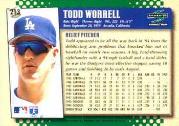 1995 Score #213 Todd Worrell Back