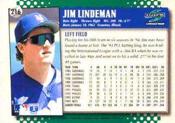 1995 Score #216 Jim Lindeman Back