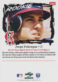 1995 Score #288 Jorge Fabregas Back