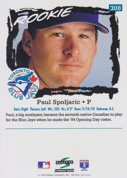 1995 Score #308 Paul Spoljaric Back
