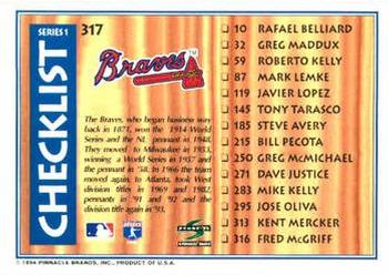 1995 Score #317 Checklist: Orioles / Braves Back