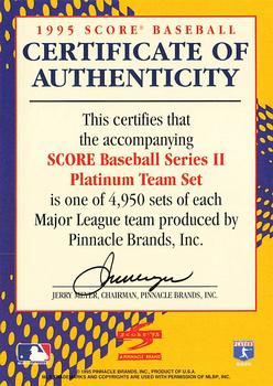 1995 Score #NNO Series 2 Platinum Team Set COA Front