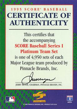 1995 Score #NNO Series 1 Platinum Team Set COA Front