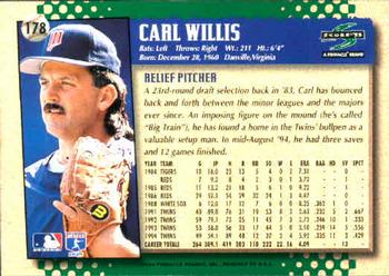 1995 Score #178 Carl Willis Back