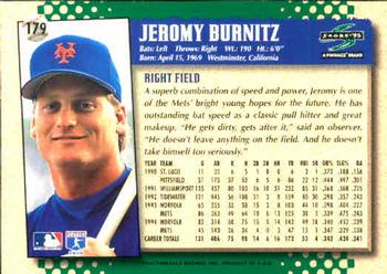 1995 Score #179 Jeromy Burnitz Back