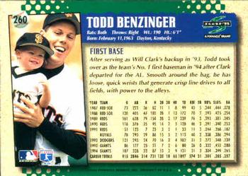 1995 Score #260 Todd Benzinger Back