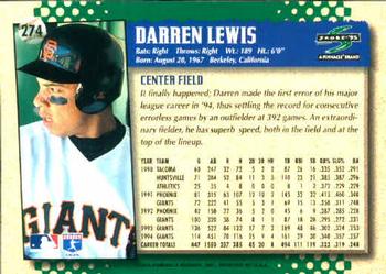 1995 Score #274 Darren Lewis Back