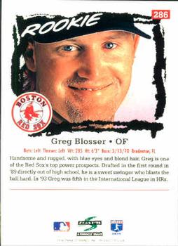 1995 Score #286 Greg Blosser Back