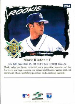 1995 Score #294 Mark Kiefer Back