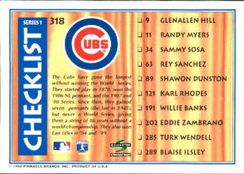 1995 Score #318 Checklist: Red Sox / Cubs Back