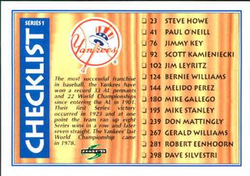 1995 Score #326 Checklist: Yankees / Phillies Front