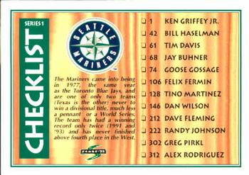 1995 Score #328 Checklist: Mariners / Padres Front