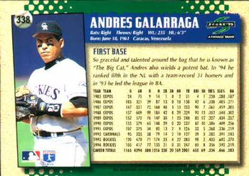 1995 Score #338 Andres Galarraga Back