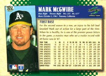 1995 Score #377 Mark McGwire Back