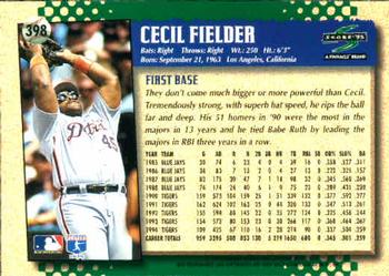 1995 Score #398 Cecil Fielder Back