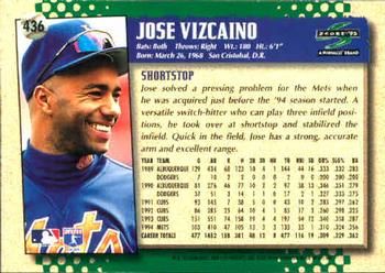 1995 Score #436 Jose Vizcaino Back