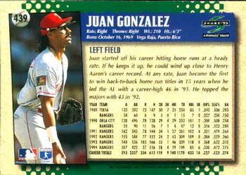 1995 Score #439 Juan Gonzalez Back