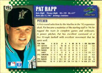 1995 Score #492 Pat Rapp Back