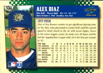 1995 Score #533 Alex Diaz Back
