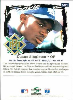 1995 Score #581 Duane Singleton Back